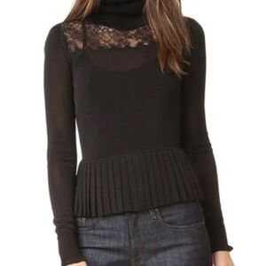 Rachel Zoe Black Lace Turtleneck Sweater